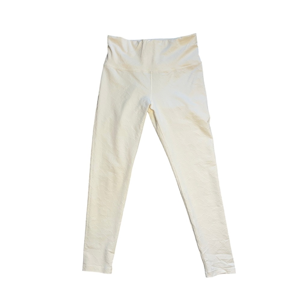 Stay The Path High Waisted Textured Jacquard Leggings Cream Off-White Size M